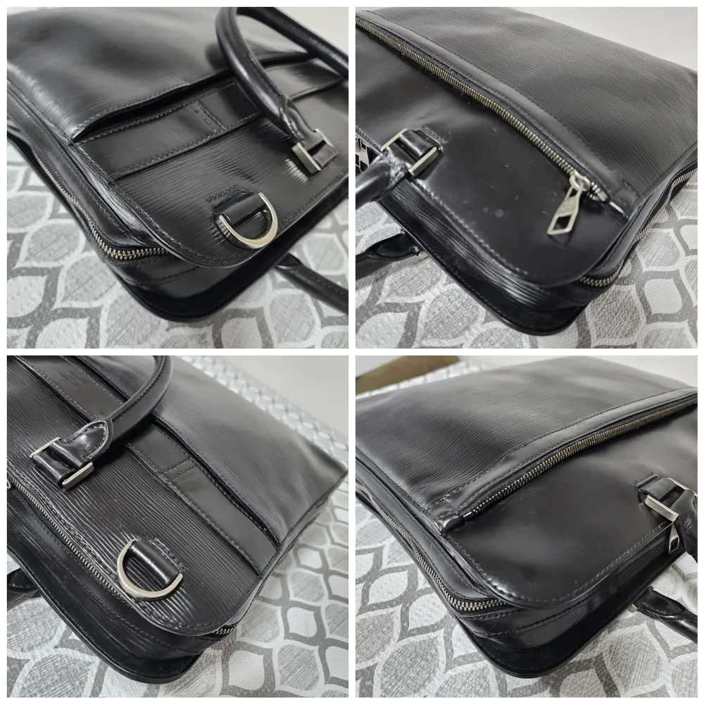 LOUIS VUITTON Epi Leather Bassano MM Briefcase Bag Black